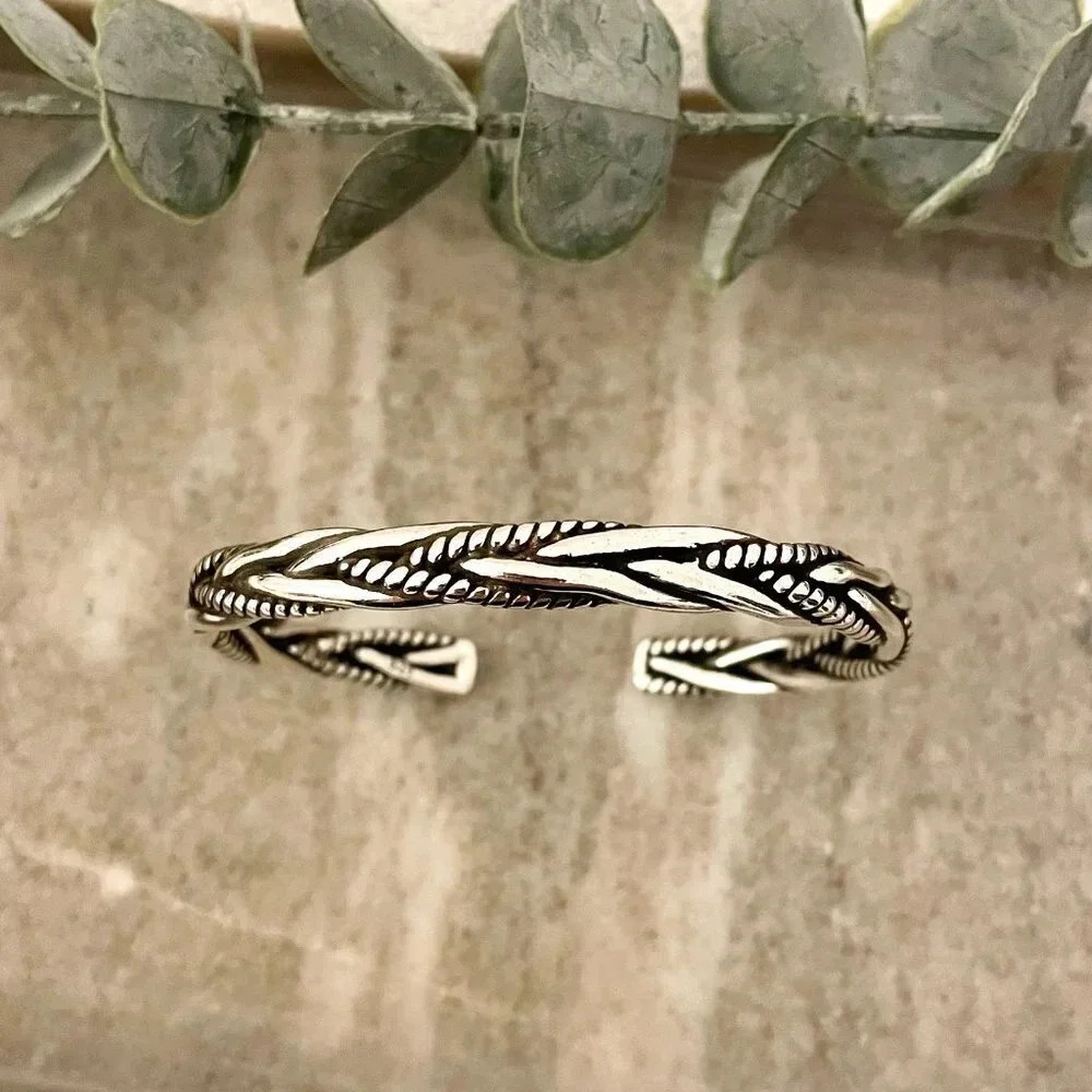 925 Sterling Silver Mens Bangle Bracelet Modern Twist Cuff Bracelet